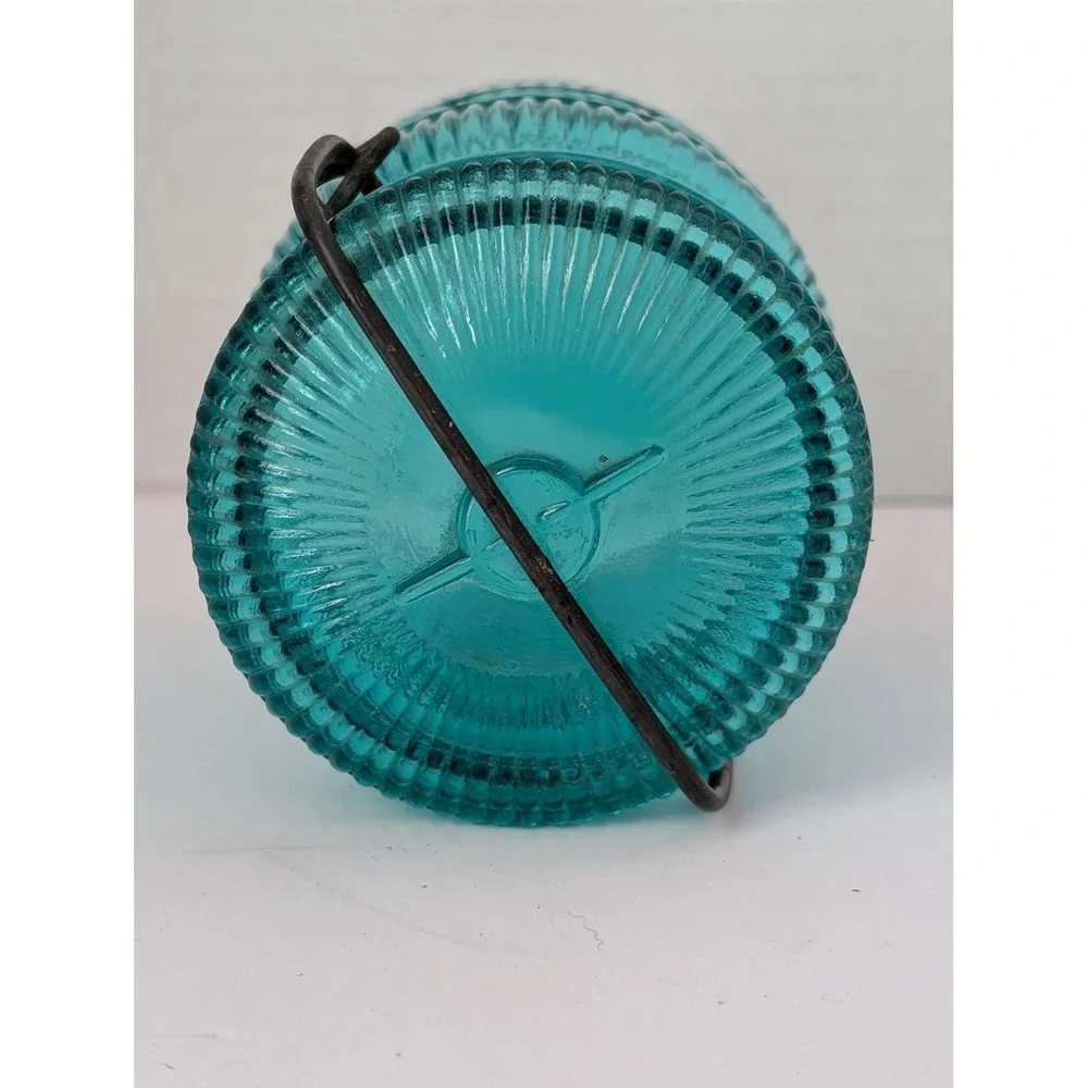 Vintage Avon teal blue glass jar mason collectable wire bail clamp on lid